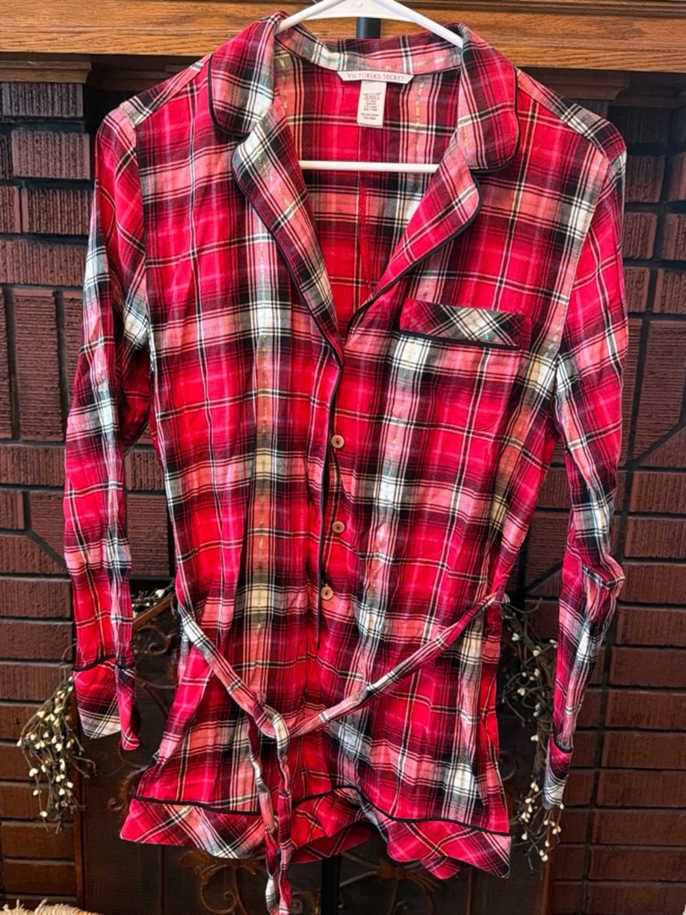Victoria's Secret Red and White Plaid Button-Front Shirt